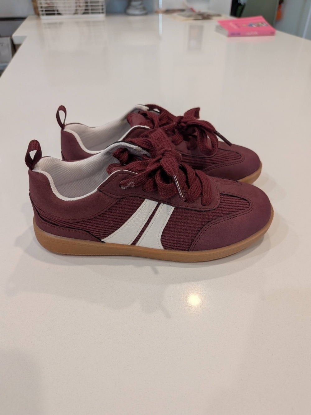 GAP Kids Burgundy Retro Sneakers Gum Sole Lace Up Shoes Size 12 NEW